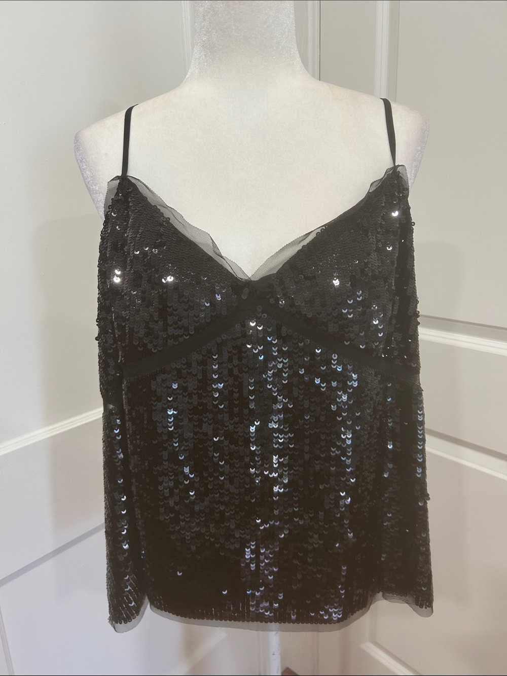 J.Crew womens size 2X The Sequined Tulle Camisole Black Tank Top NEW glam y2k - Picture 2 of 11